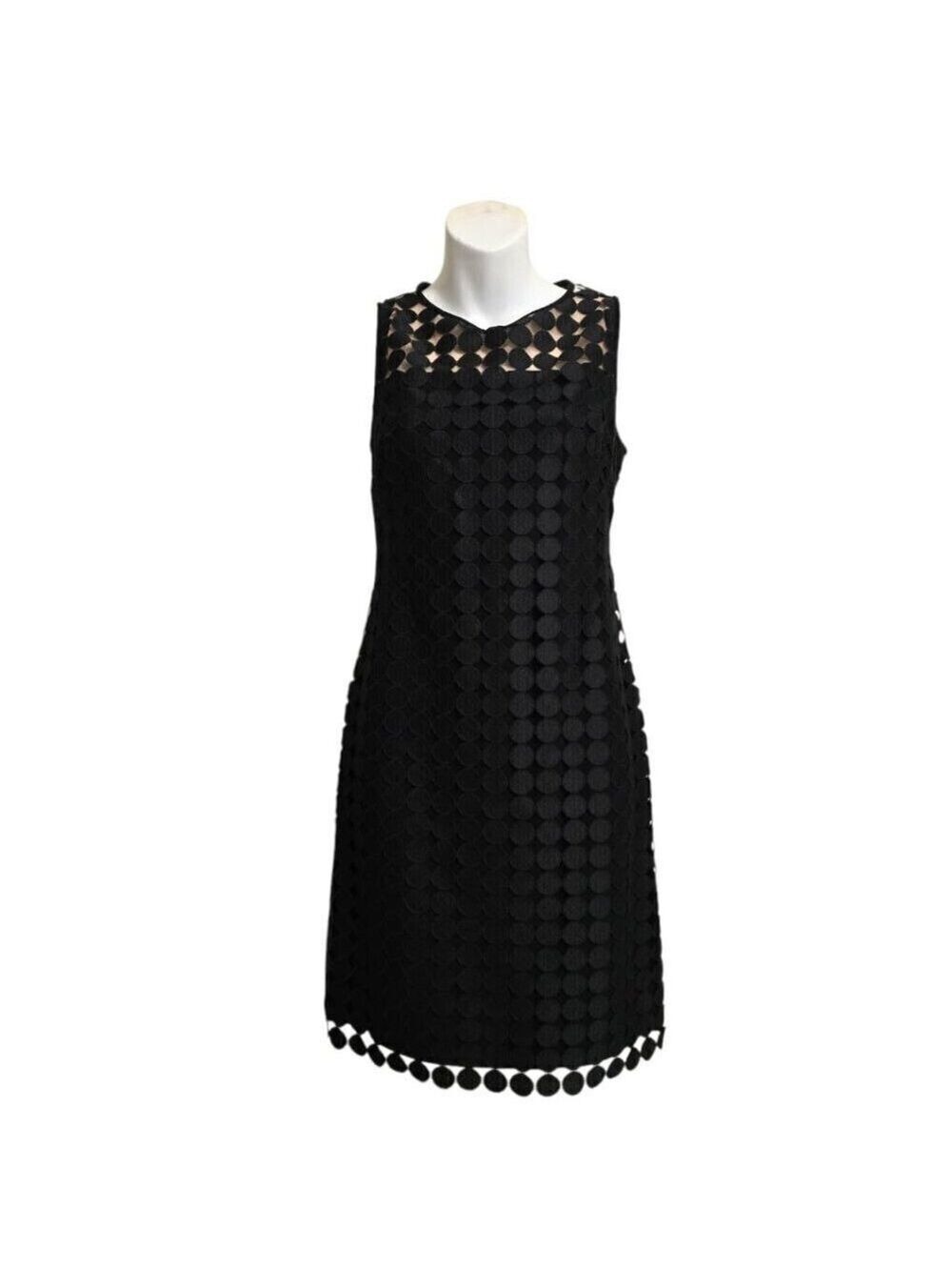 Lauren Ralph Lauren Black Dotted Lace Peek-A-Boo Sleeveless Shift Dress Sz 6